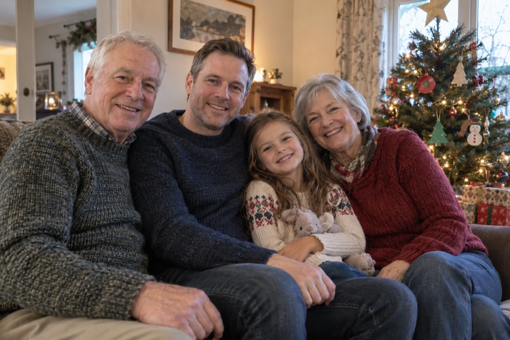 Illustrative family portrait for Save a Chair for Me